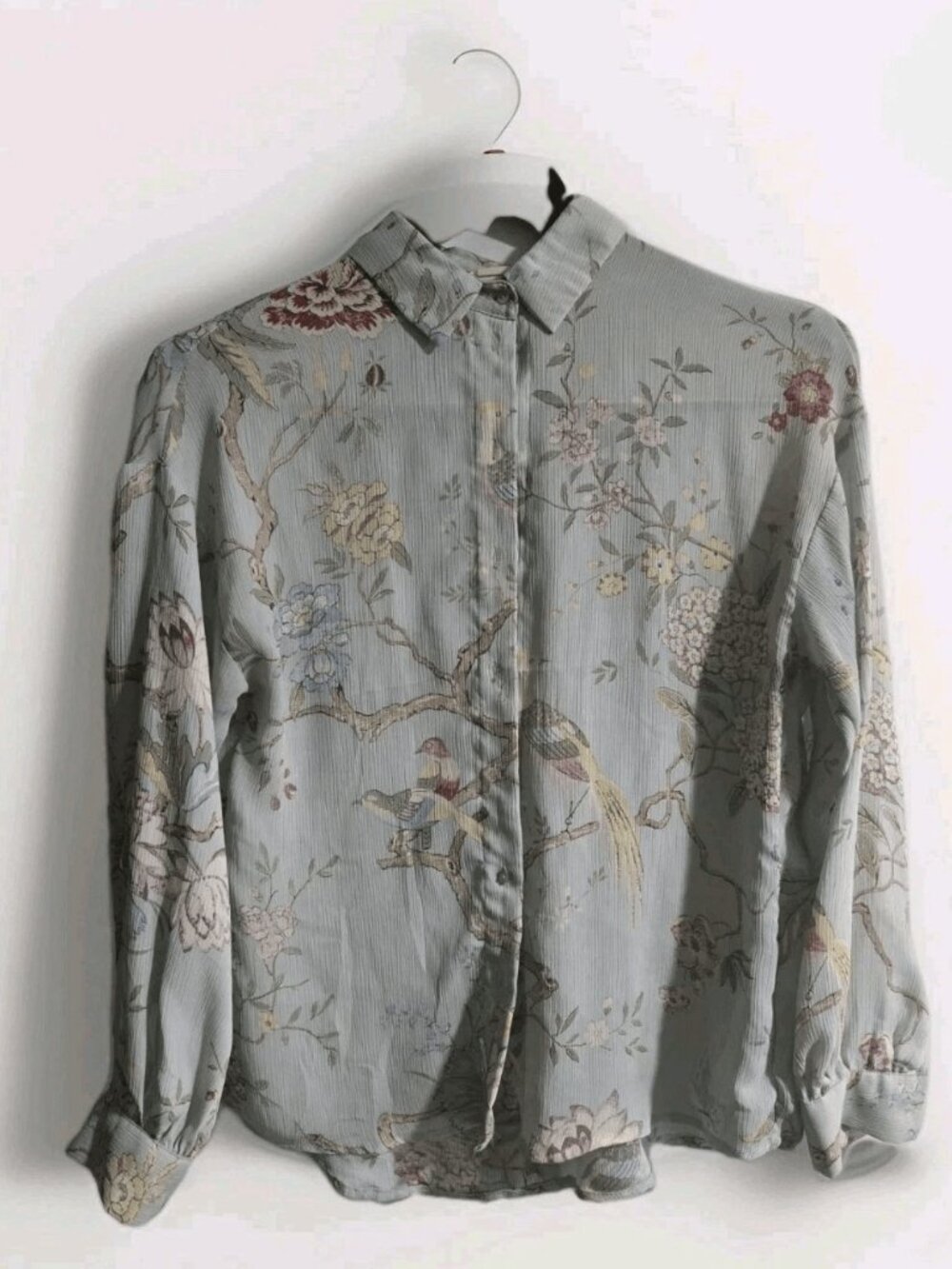 GP & J Baker x H&M Sheer Chiffon Bird Floral Pastel Blouse Women's Size 4